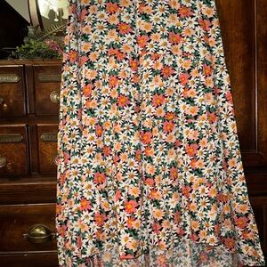 Floral Tiered Maxi Skirt - Pink, White & Green Daisy Print